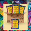 An image of the twenty four pack of Stellar Snacks' 1.5 ounce Simply Stellar pretzels