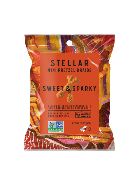 An image of Stellar Snacks' 1.5 ounce Sweet and Sparky pretzels